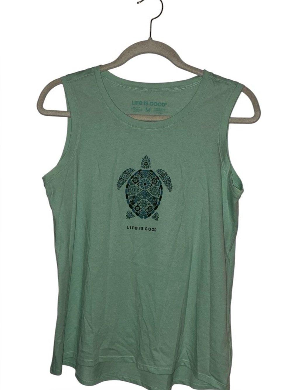 Life is Good Women's Mandala Turtle Crusher Tank in a light green Sz M